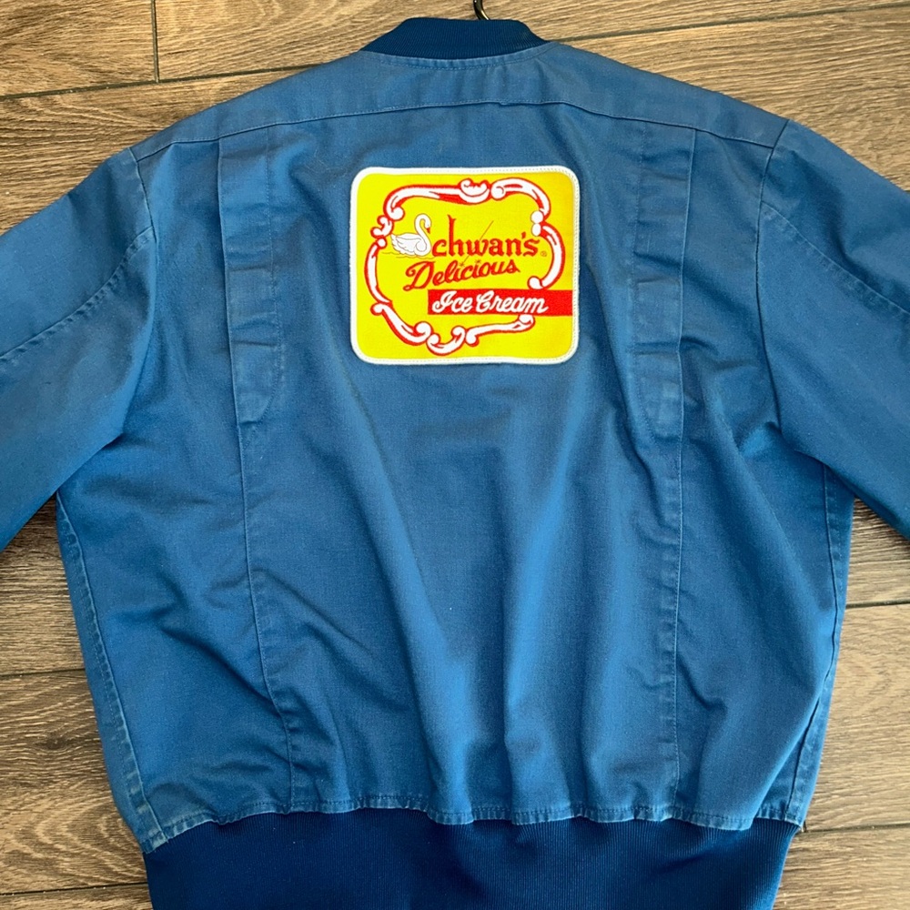 90s Vintage Navy Blue Schwan's Ice Cream Zip-Up Workwear Jacket
